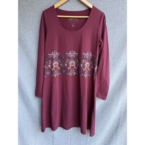 Sahalie Medium Red Wine Burgundy Scoop Neck‎ Stretch Long Sleeve Shift Dress